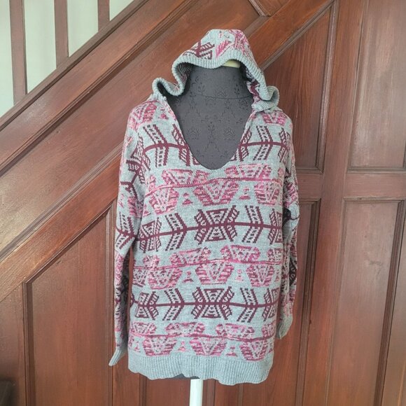 American Eagle Outfitters Aztec Pattern Hoodie Sweater XS Gray & Pink Cotton Ble - Picture 2 of 6
